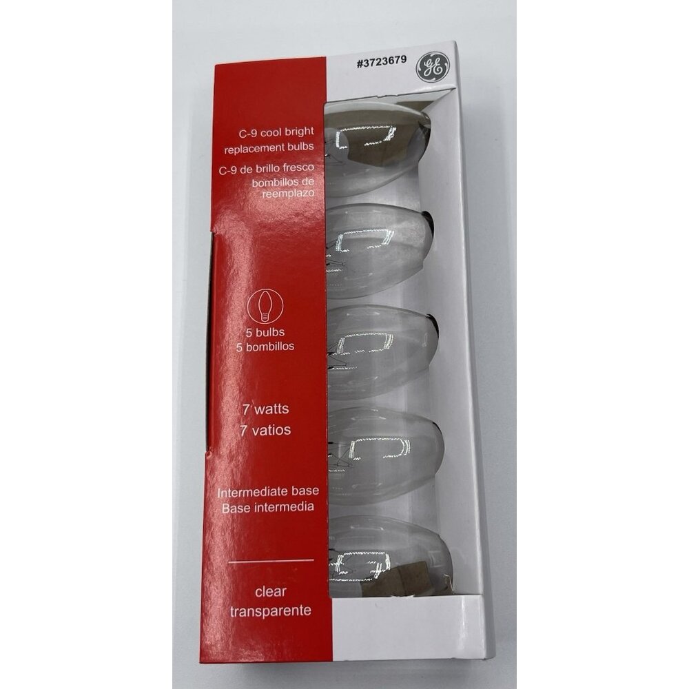GE‎ C9 Cool Bright Replacement Bulbs 5 Bulbs Clear  7 Watts New Christmas